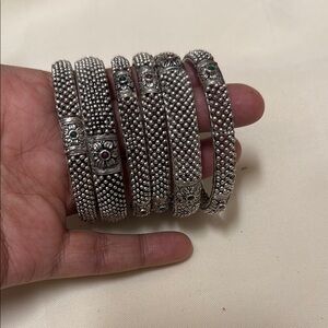 Elegant Silver Bangles with Gem Accents #628